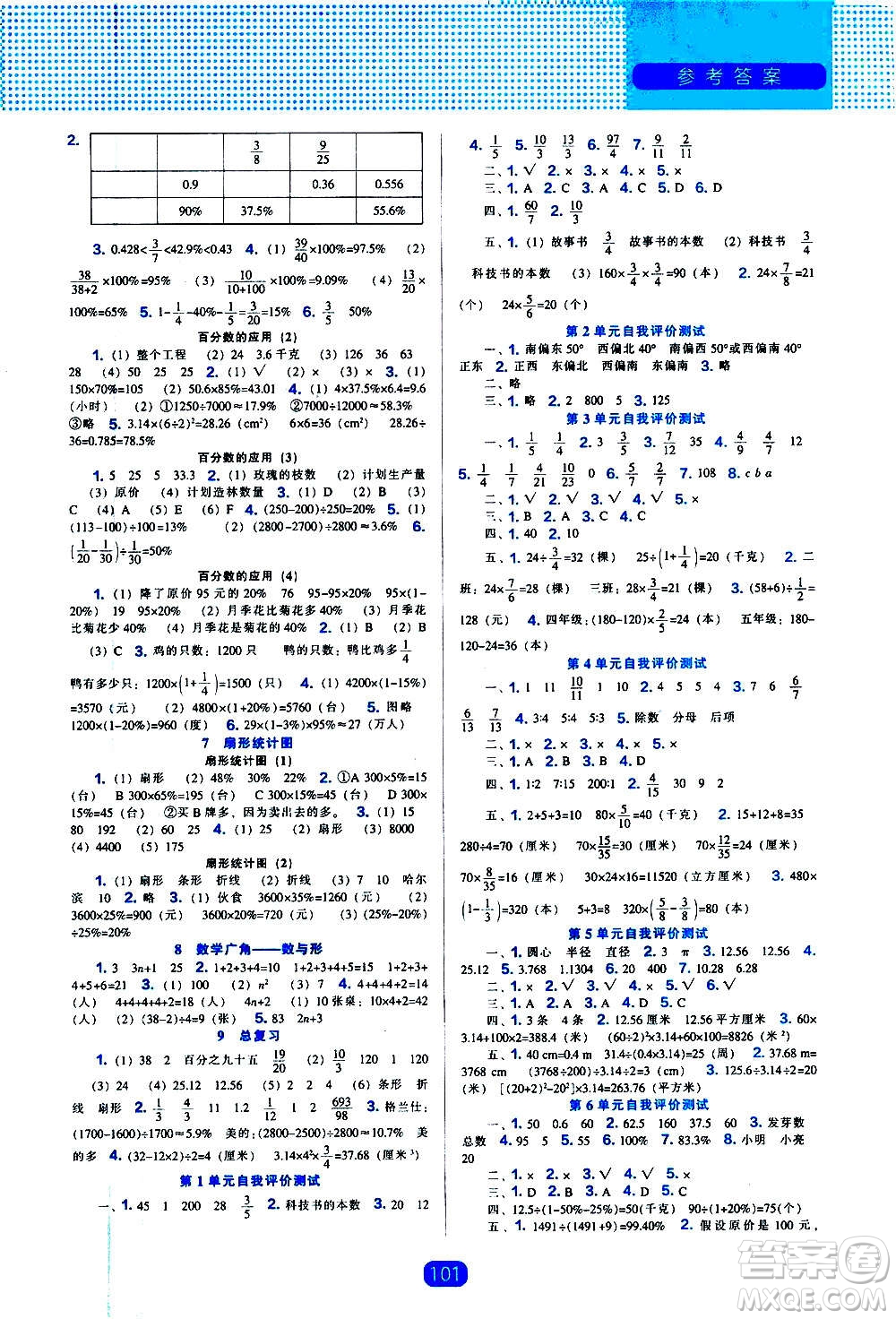 2020年新編新課程能力培養(yǎng)數(shù)學(xué)六年級(jí)上冊(cè)人教版答案