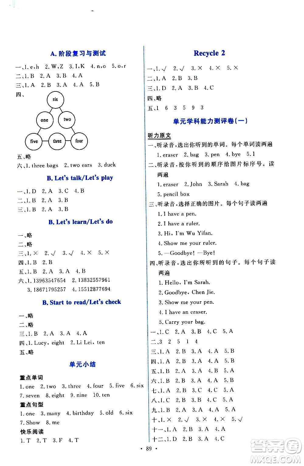 人民教育出版社2020年能力培養(yǎng)與測(cè)試英語(yǔ)三年級(jí)上冊(cè)PEP人教版答案