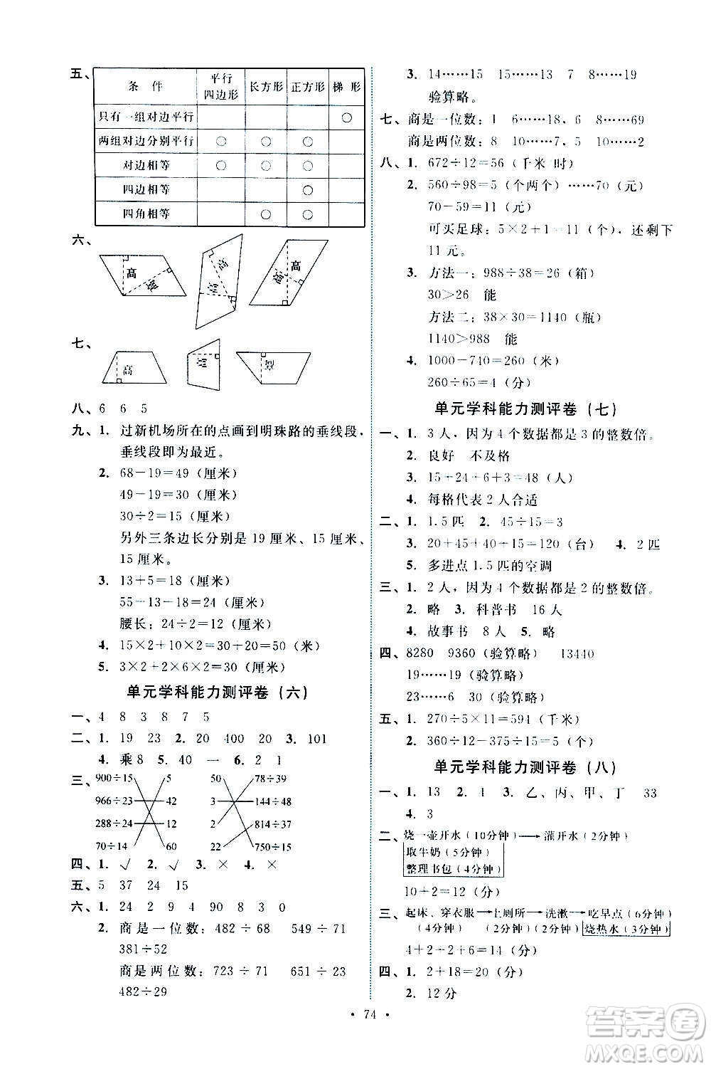 人民教育出版社2020年能力培養(yǎng)與測(cè)試數(shù)學(xué)四年級(jí)上冊(cè)人教版湖南專(zhuān)版答案