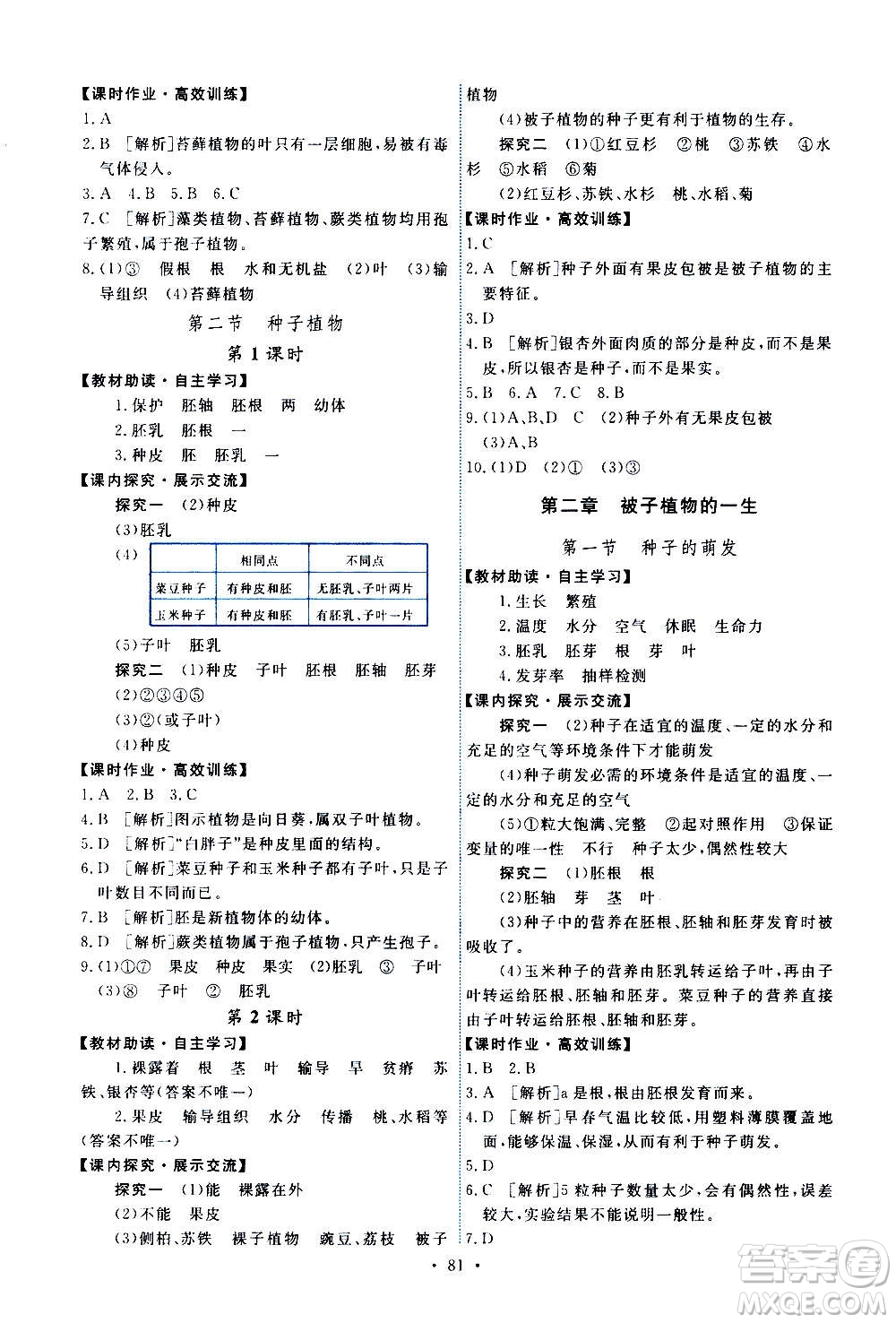 人民教育出版社2020年能力培養(yǎng)與測(cè)試生物學(xué)七年級(jí)上冊(cè)人教版答案