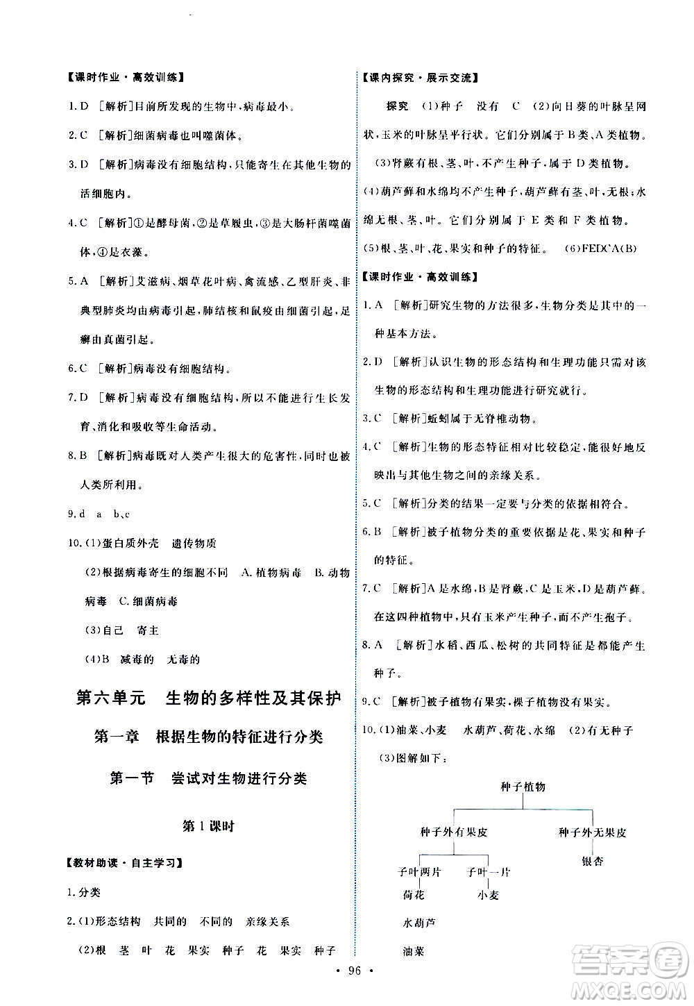 人民教育出版社2020年能力培養(yǎng)與測試生物學八年級上冊人教版答案