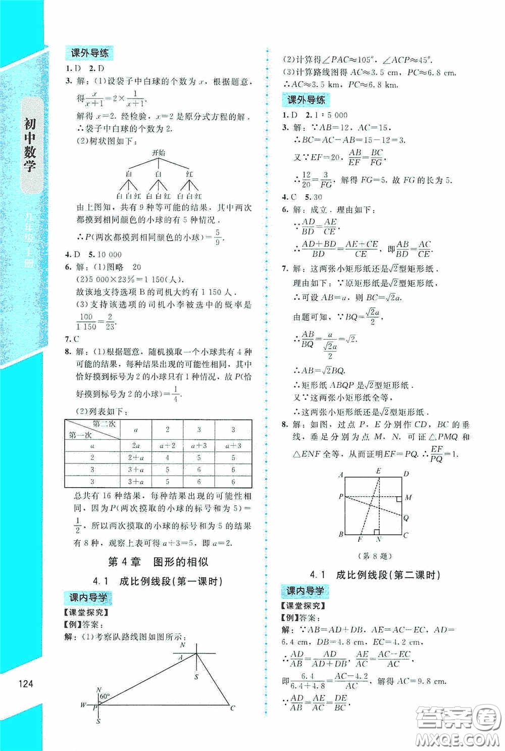 2020課內(nèi)課外直通車九年級數(shù)學上冊北師大版答案