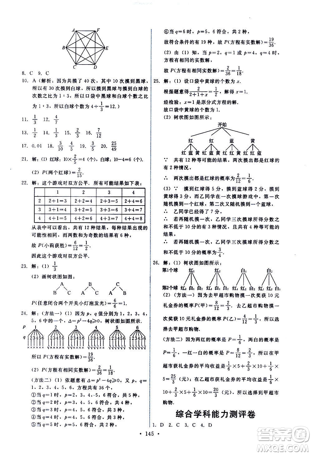 人民教育出版社2020年能力培養(yǎng)與測(cè)試數(shù)學(xué)九年級(jí)上冊(cè)人教版答案