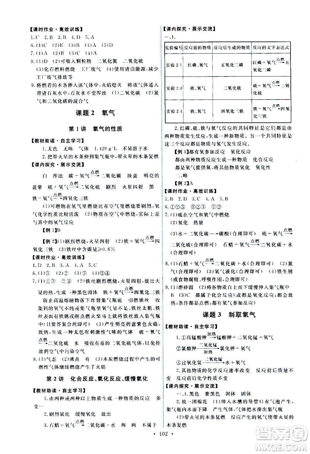 人民教育出版社2020年能力培養(yǎng)與測(cè)試化學(xué)九年級(jí)上冊(cè)人教版答案