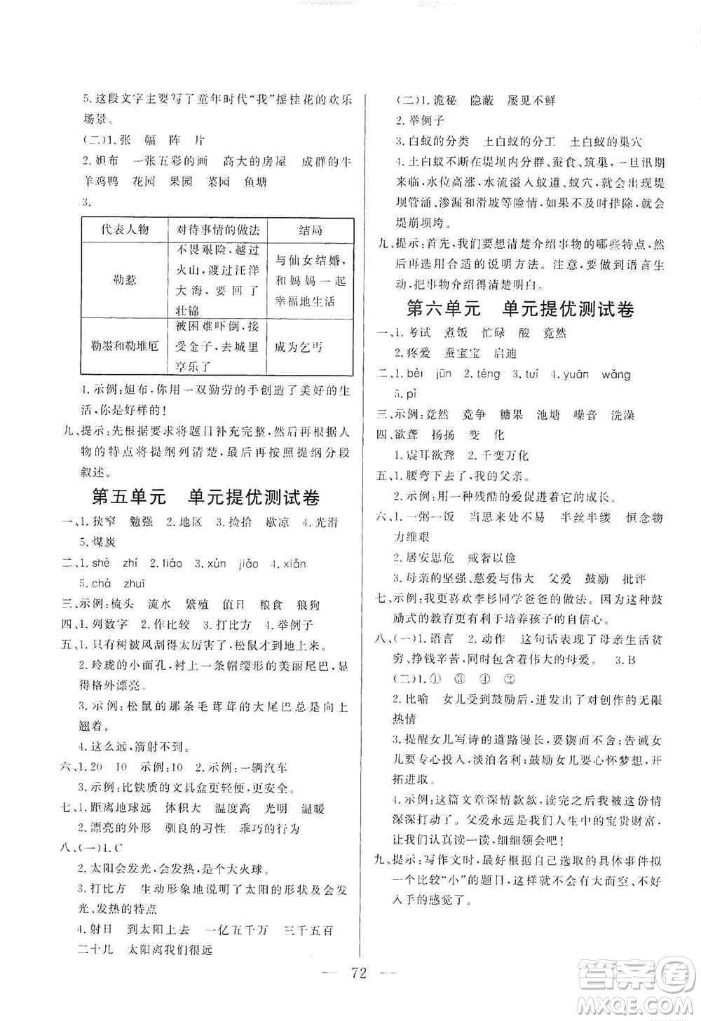 山東文藝出版社2020小學(xué)單元測試卷五年級語文上冊人教版答案