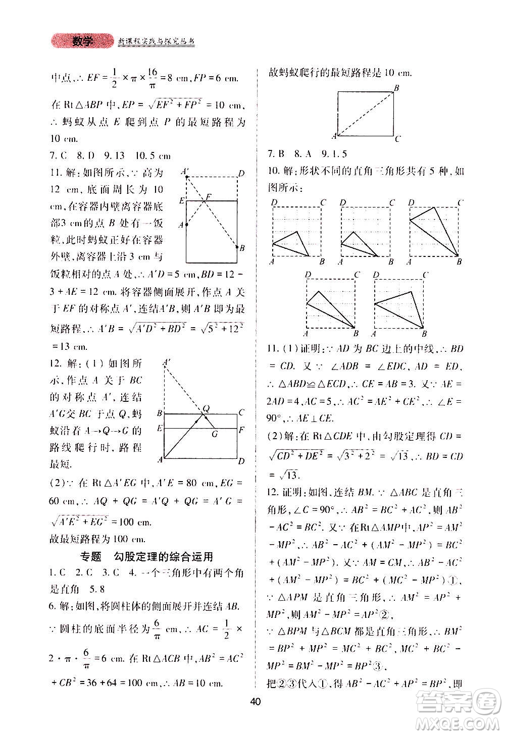 四川教育出版社2020年新課程實踐與探究叢書數(shù)學八年級上冊華東師大版答案