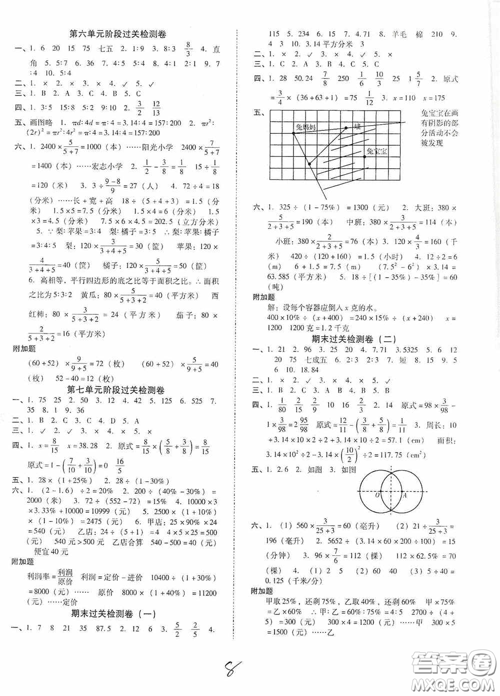 遼寧教育出版社2020尖子生課時作業(yè)六年級數(shù)學(xué)上冊北師大版答案