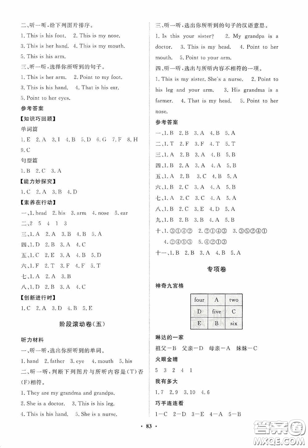 山東教育出版社2020小學同步練習冊分層卷三年級英語上冊外研版答案