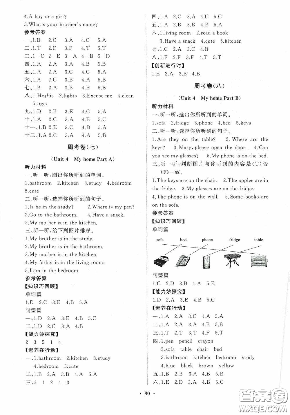 山東教育出版社2020小學同步練習冊分層卷四年級英語上冊人教版答案