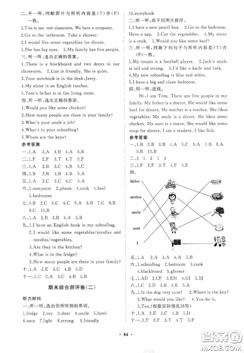 山東教育出版社2020小學同步練習冊分層卷四年級英語上冊人教版答案