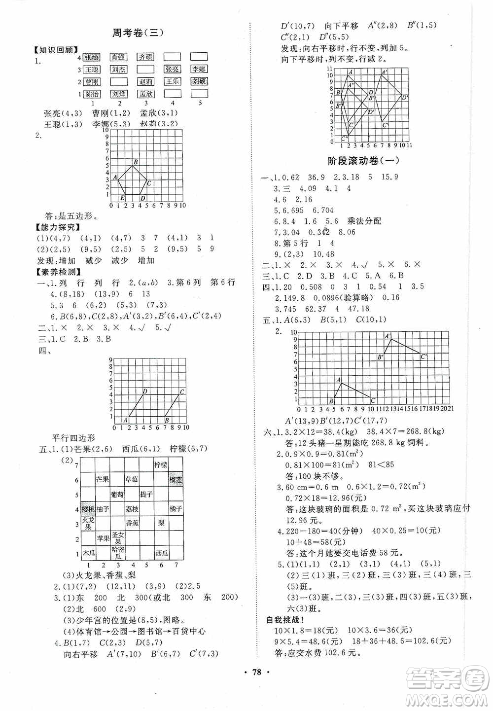 山東教育出版社2020小學(xué)同步練習(xí)冊(cè)分層卷五年級(jí)數(shù)學(xué)上冊(cè)人教版答案