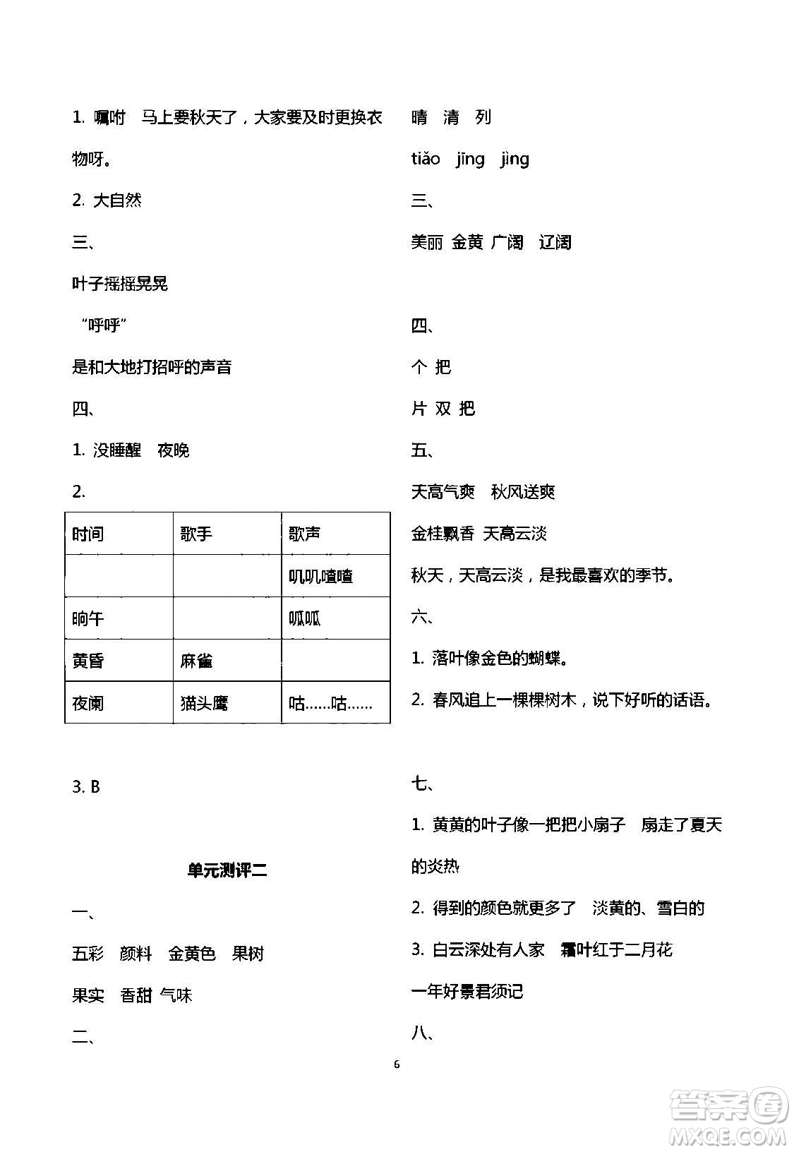 2020年人教金學典同步解析與測評三年級語文上冊人教版答案