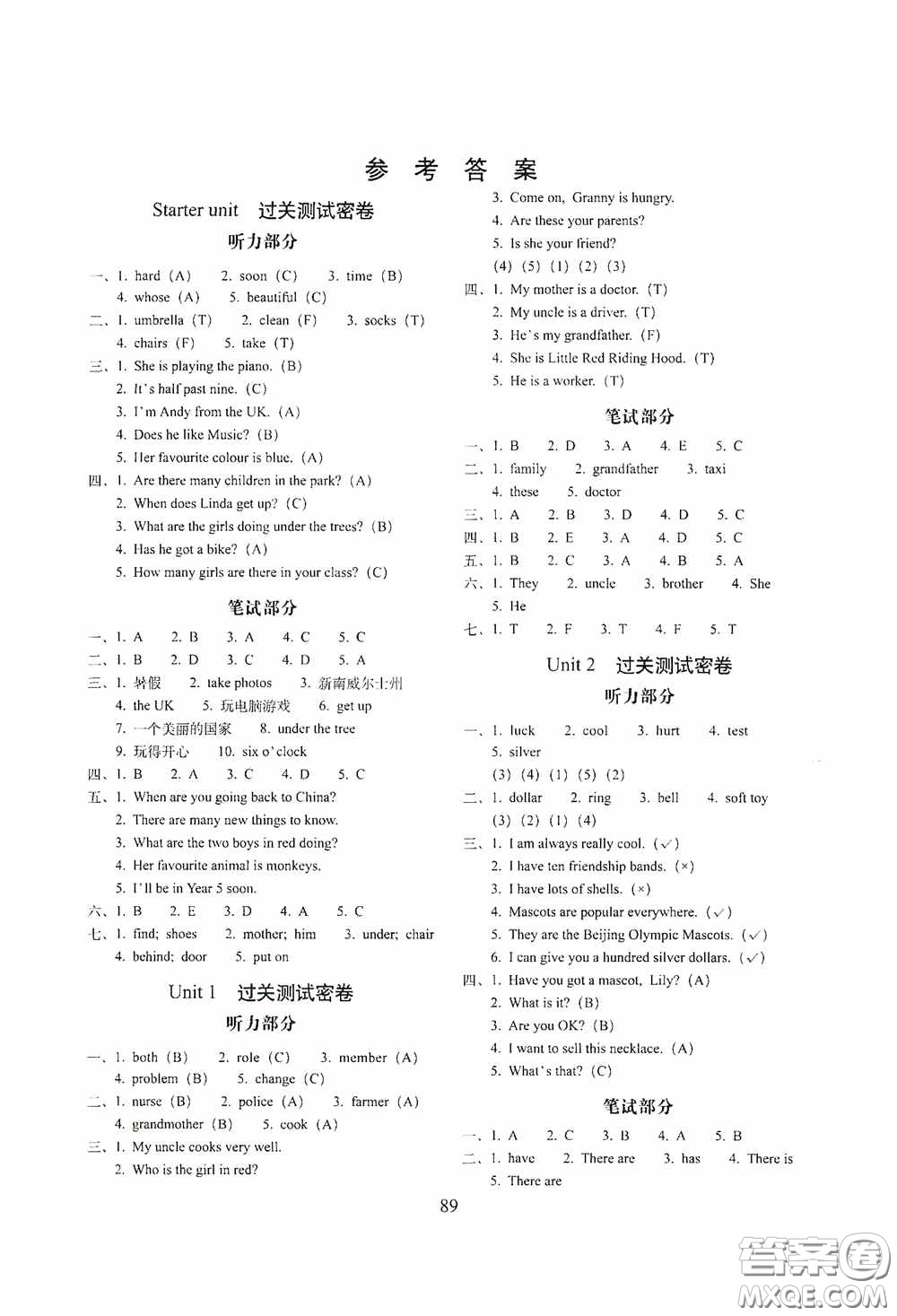 2020小學(xué)期末沖刺100分完全試卷五年級(jí)英語上冊(cè)外研版答案