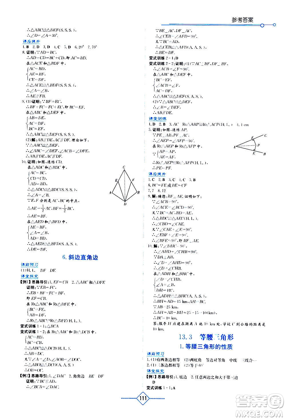 湖南教育出版社2020年學法大視野數(shù)學八年級上冊華東師大版答案