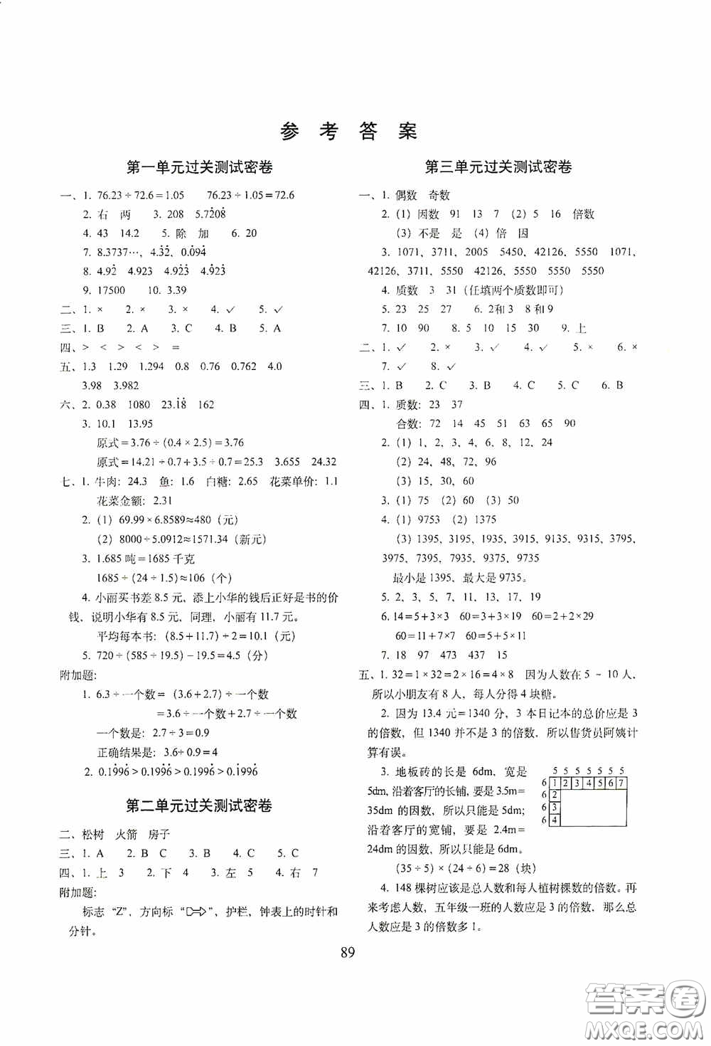 2020秋期末沖刺100分完全試卷五年級數(shù)學上冊全新版答案