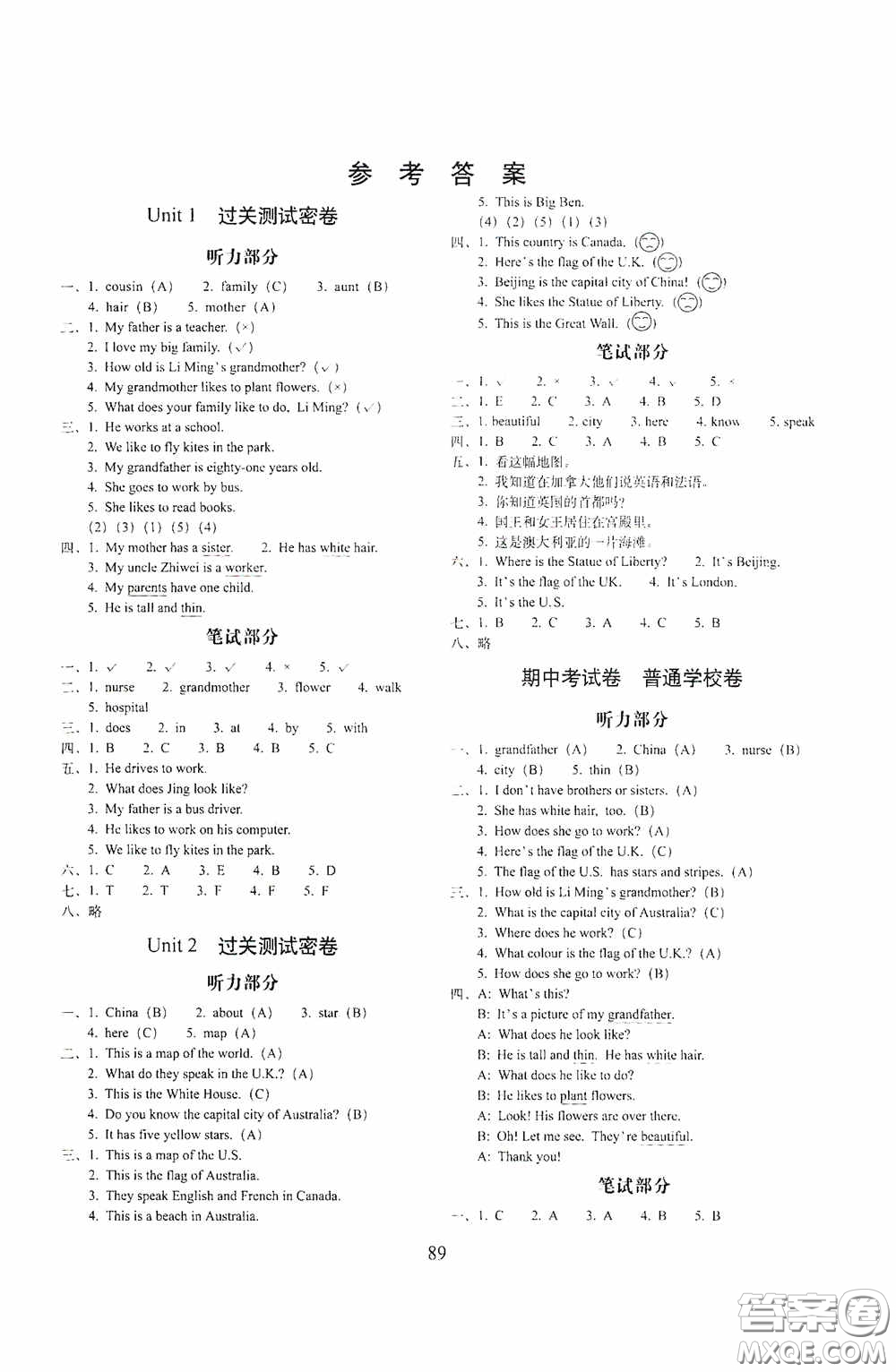 2020秋期末沖刺100分完全試卷五年級(jí)英語上冊(cè)冀教版答案