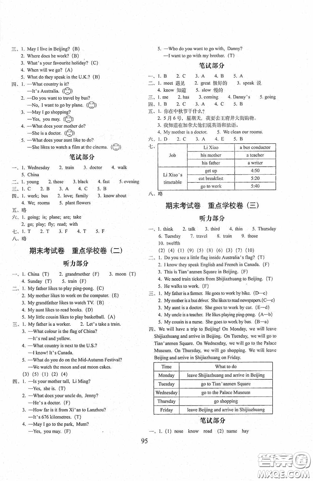 2020秋期末沖刺100分完全試卷五年級(jí)英語上冊(cè)冀教版答案