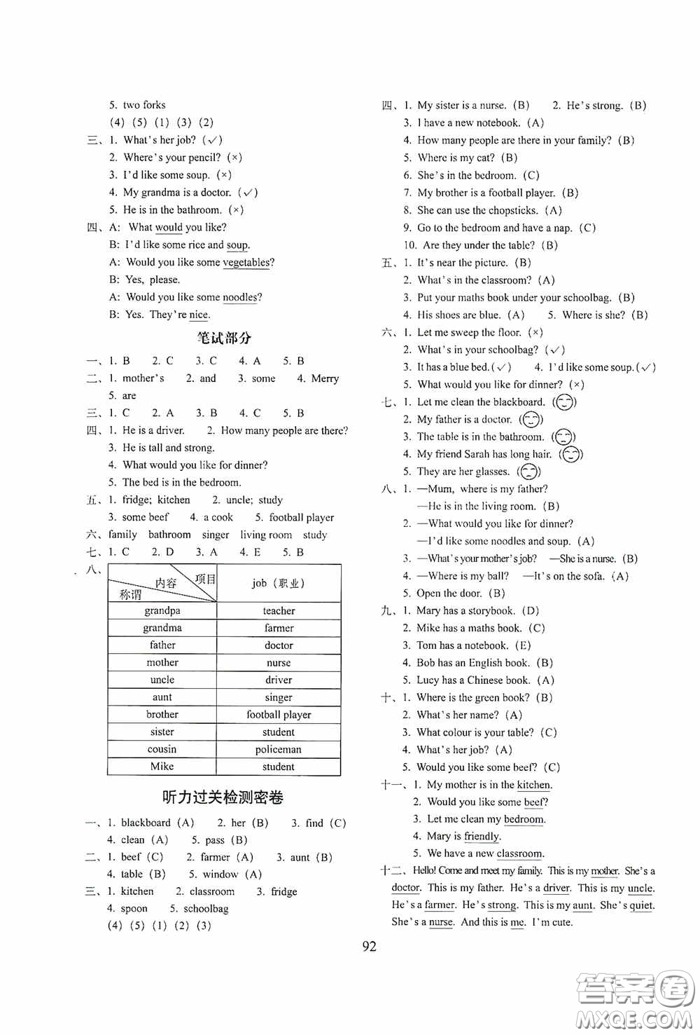 2020期末沖刺100分完全試卷四年級英語上冊人教版答案