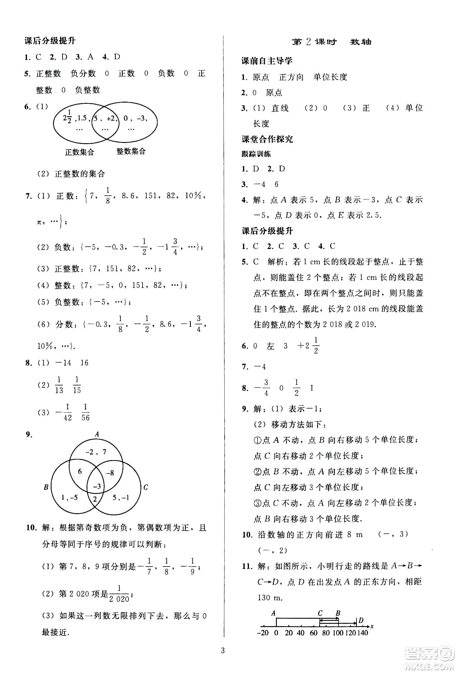 人民教育出版社2020秋同步輕松練習(xí)數(shù)學(xué)七年級(jí)上冊人教版答案