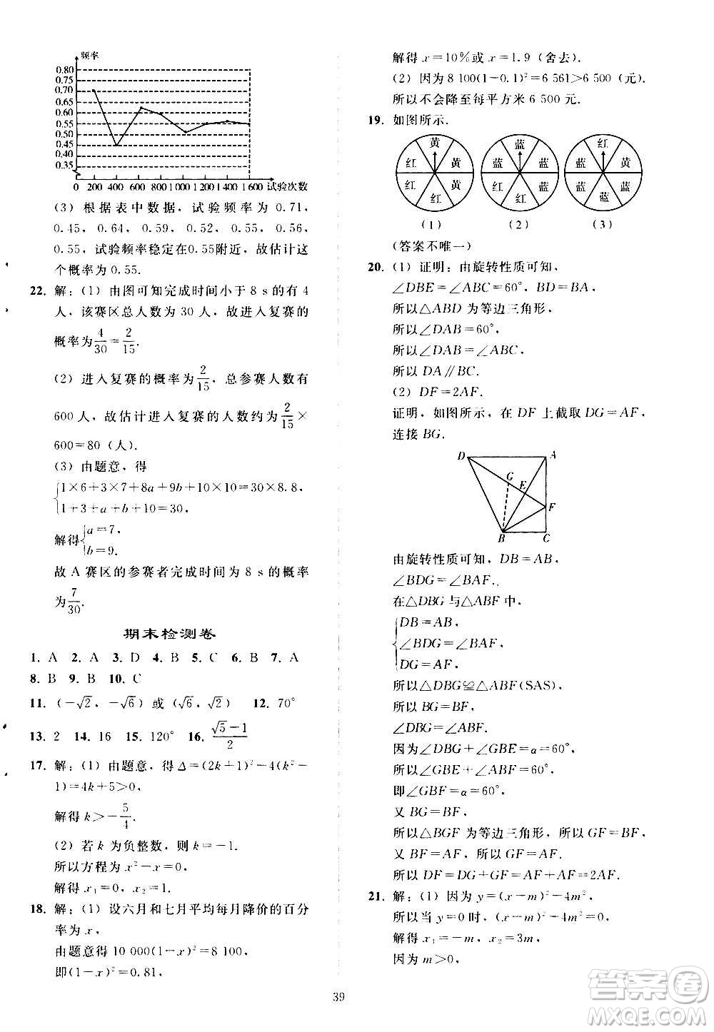 人民教育出版社2020秋同步輕松練習數(shù)學九年級上冊人教版答案