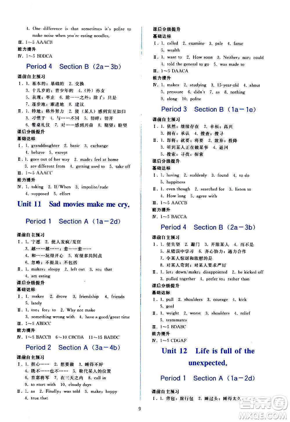 人民教育出版社2020秋同步輕松練習(xí)英語(yǔ)九年級(jí)全一冊(cè)人教版答案