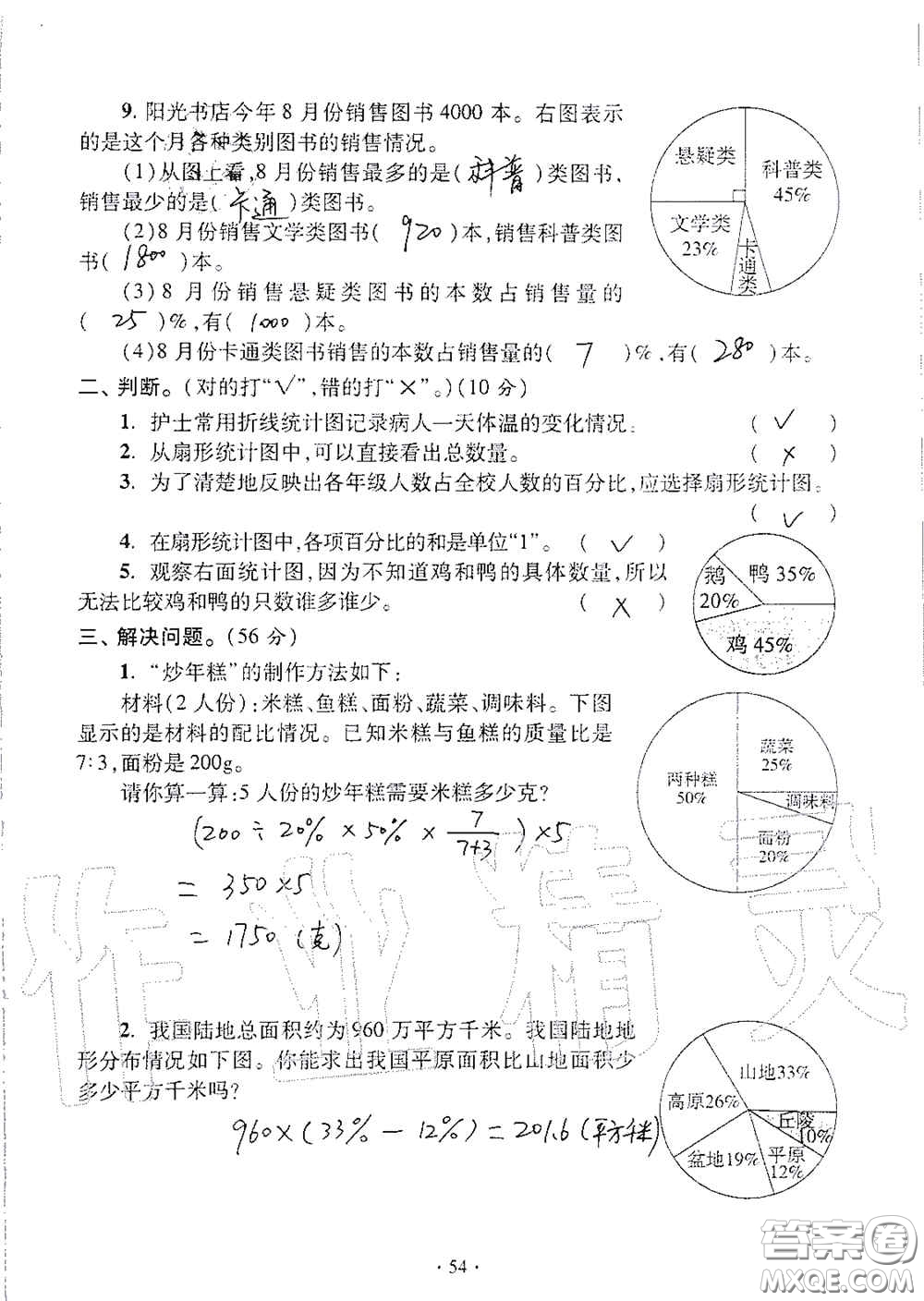 青島出版社2020單元自測(cè)試卷六年級(jí)數(shù)學(xué)上冊(cè)人教版答案