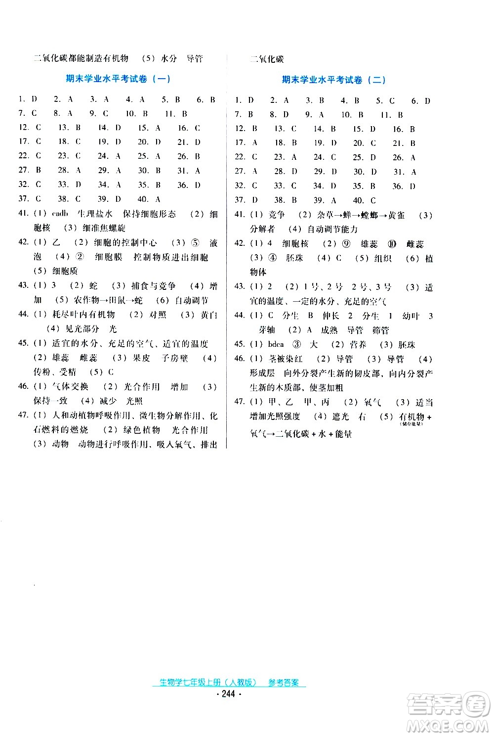 2020年云南省標(biāo)準(zhǔn)教輔優(yōu)佳學(xué)案生物學(xué)七年級(jí)上冊(cè)人教版答案