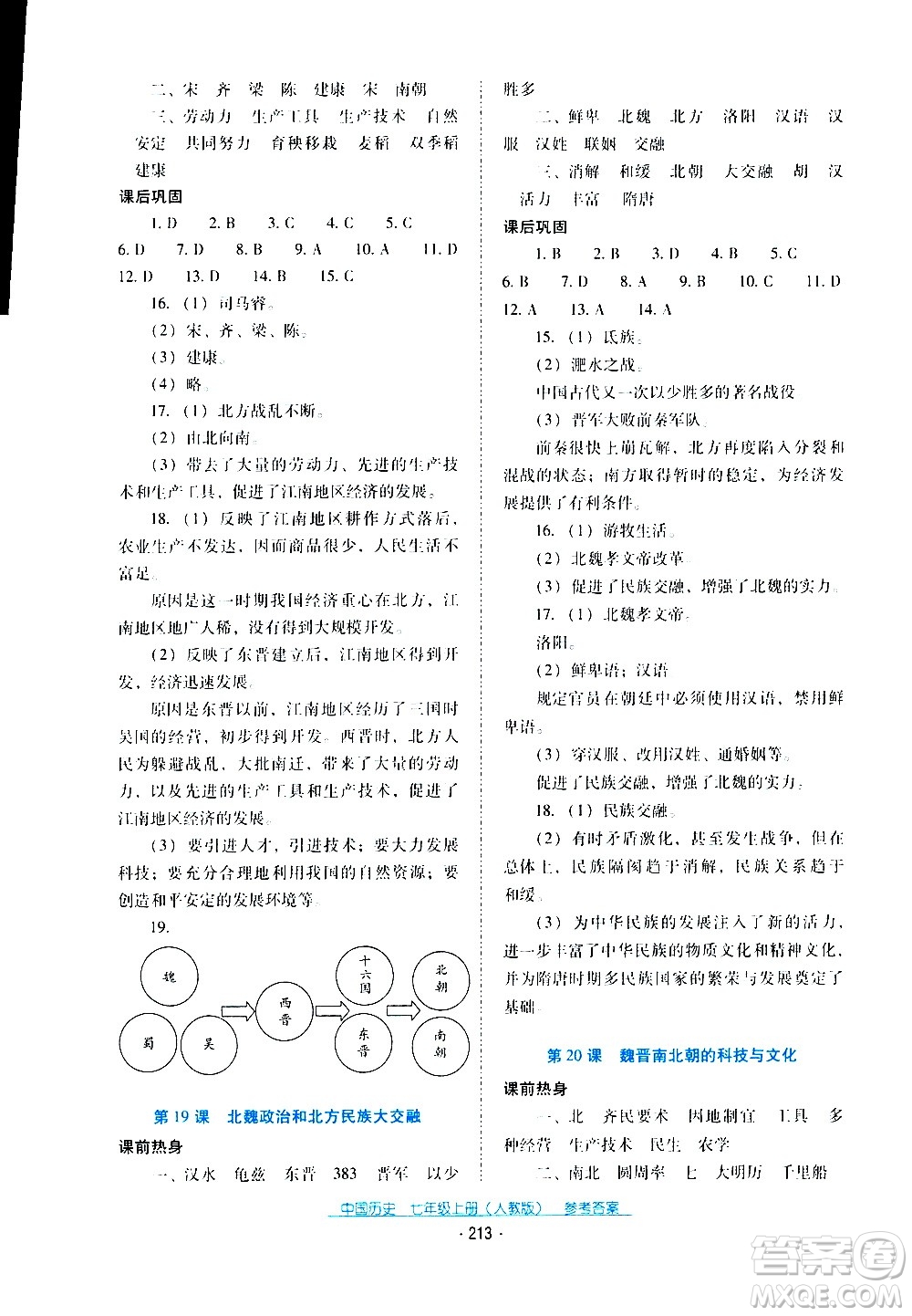 2020年云南省標(biāo)準(zhǔn)教輔優(yōu)佳學(xué)案中國歷史七年級上冊人教版答案