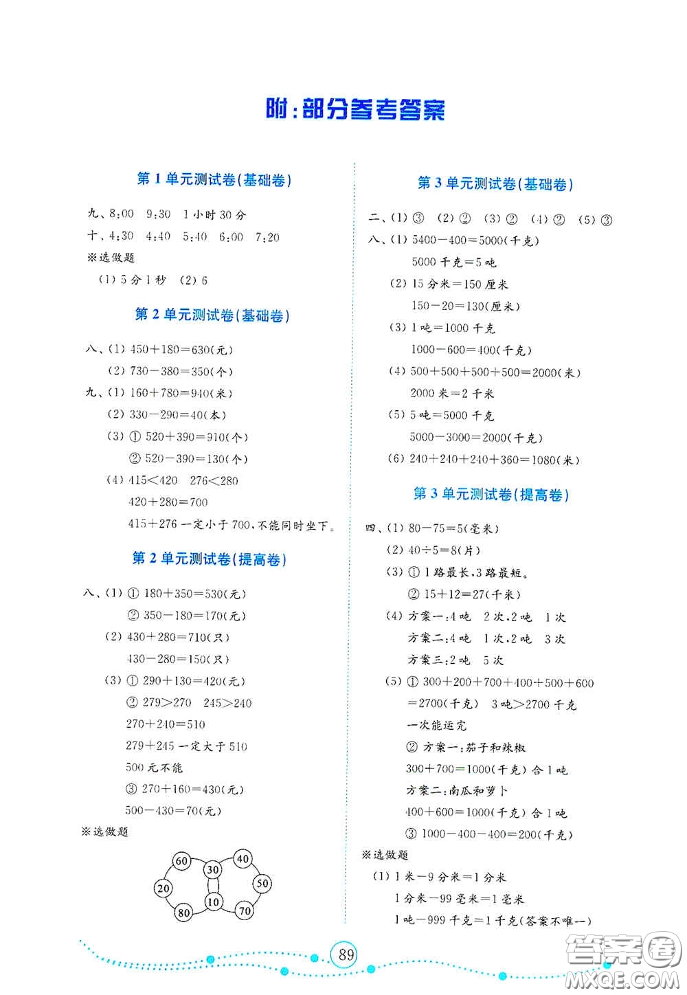 山東教育出版社2020金鑰匙小學(xué)數(shù)學(xué)試卷三年級(jí)上冊(cè)人教版答案