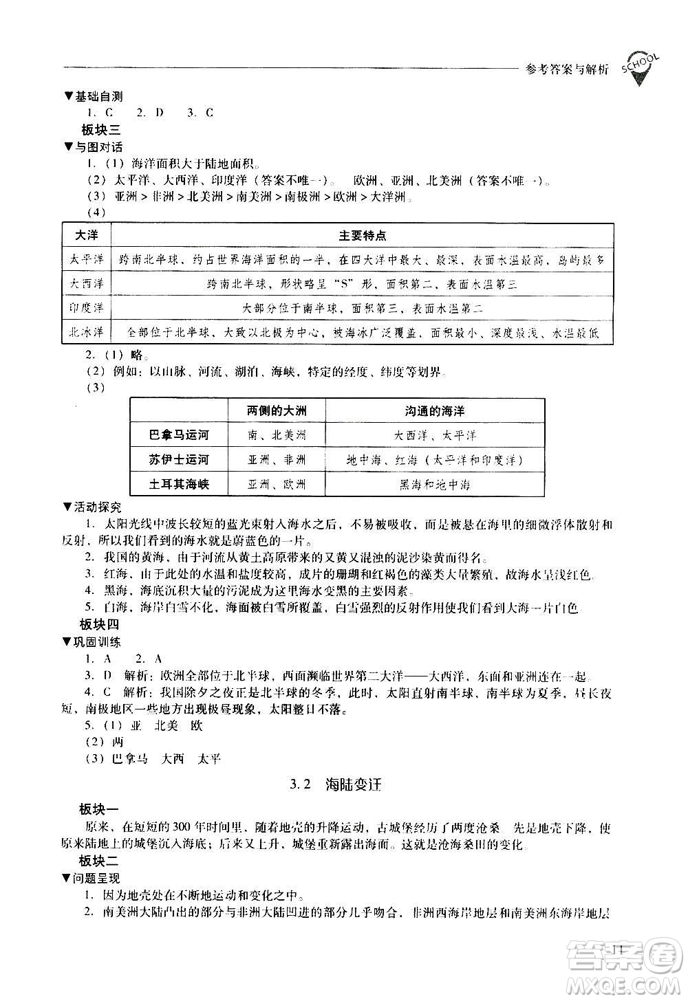 2020秋新課程問題解決導(dǎo)學(xué)方案七年級(jí)地理上冊(cè)晉教版參考答案