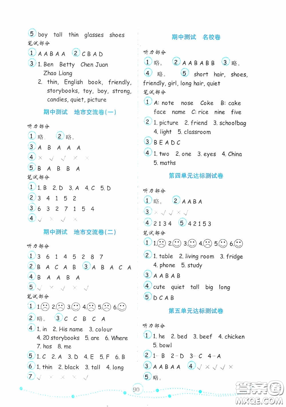 山東教育出版社2020小學(xué)英語(yǔ)試卷金鑰匙四年級(jí)上冊(cè)人教PEP版答案