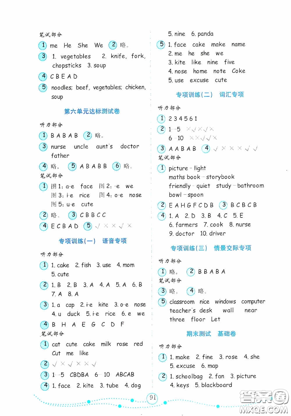 山東教育出版社2020小學(xué)英語(yǔ)試卷金鑰匙四年級(jí)上冊(cè)人教PEP版答案