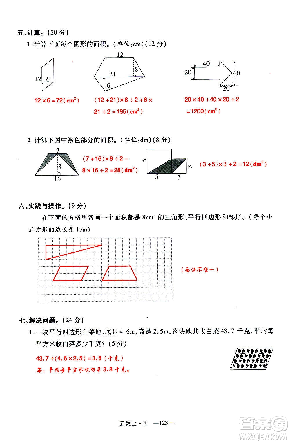 2020年新領(lǐng)程優(yōu)異真卷匯編數(shù)學(xué)五年級上冊R人教版答案