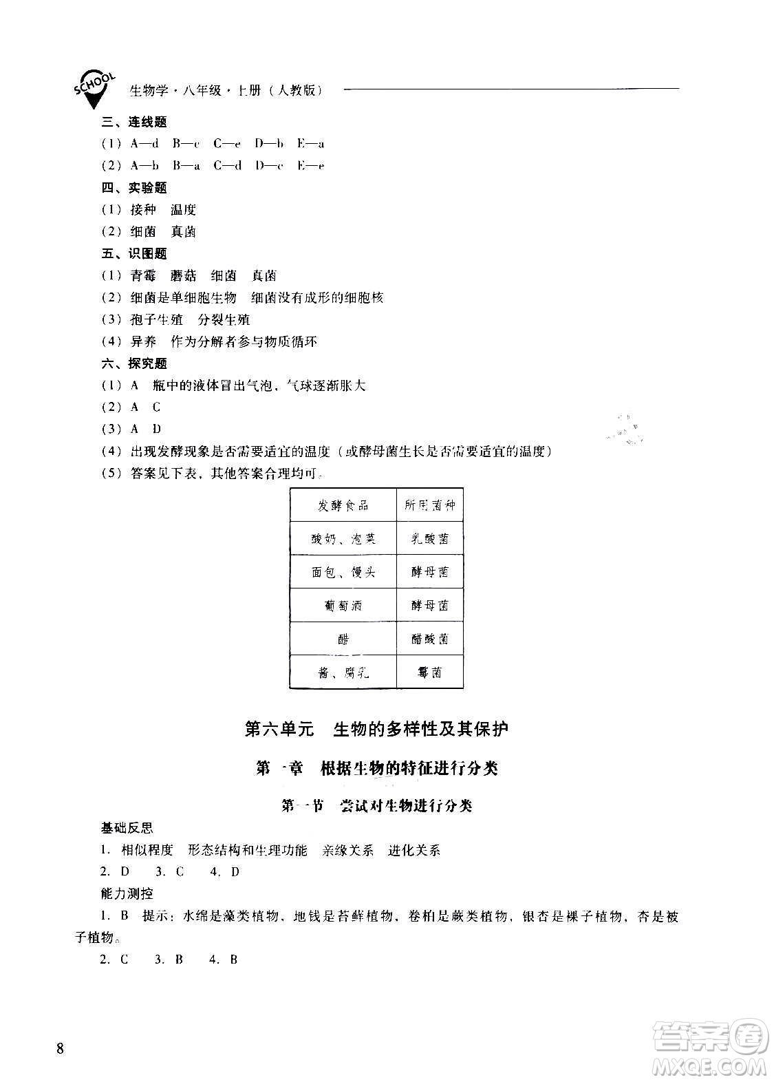 2020秋新課程問(wèn)題解決導(dǎo)學(xué)方案八年級(jí)生物學(xué)上冊(cè)人教版參考答案