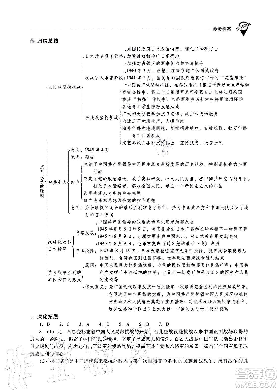 2020秋新課程問題解決導(dǎo)學(xué)方案八年級中國歷史上冊人教版參考答案