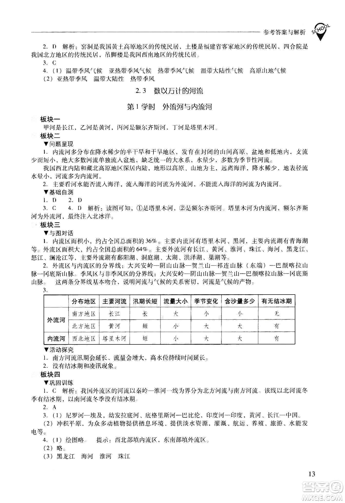 2020秋新課程問題解決導學方案八年級地理上冊晉教版參考答案