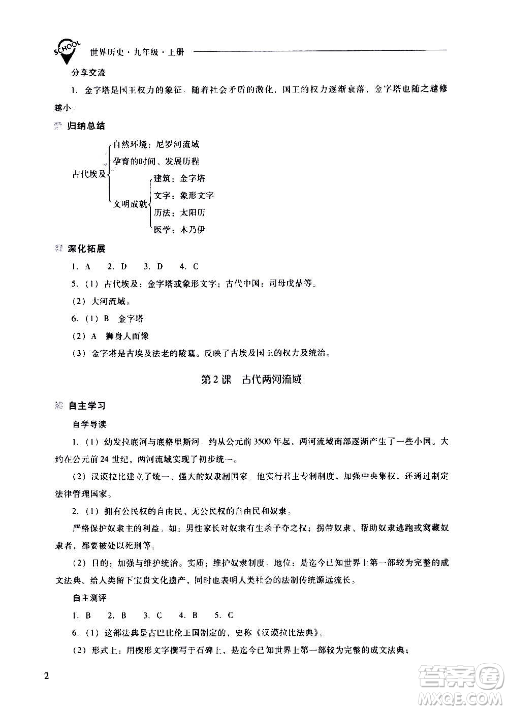 2020秋新課程問題解決導(dǎo)學(xué)方案九年級世界歷史上冊人教版參考答案