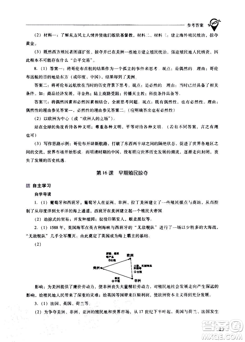 2020秋新課程問題解決導(dǎo)學(xué)方案九年級世界歷史上冊人教版參考答案