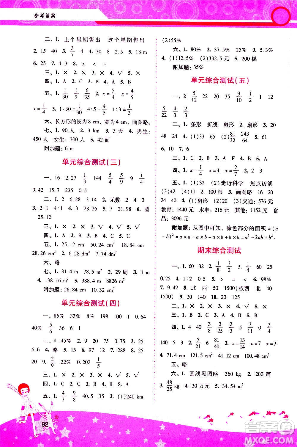 2020年新課程學(xué)習(xí)輔導(dǎo)數(shù)學(xué)六年級上冊人教版參考答案