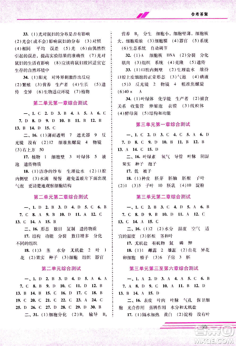 廣西師范大學(xué)出版社2020年新課程學(xué)習(xí)輔導(dǎo)生物學(xué)七年級上冊人教版答案