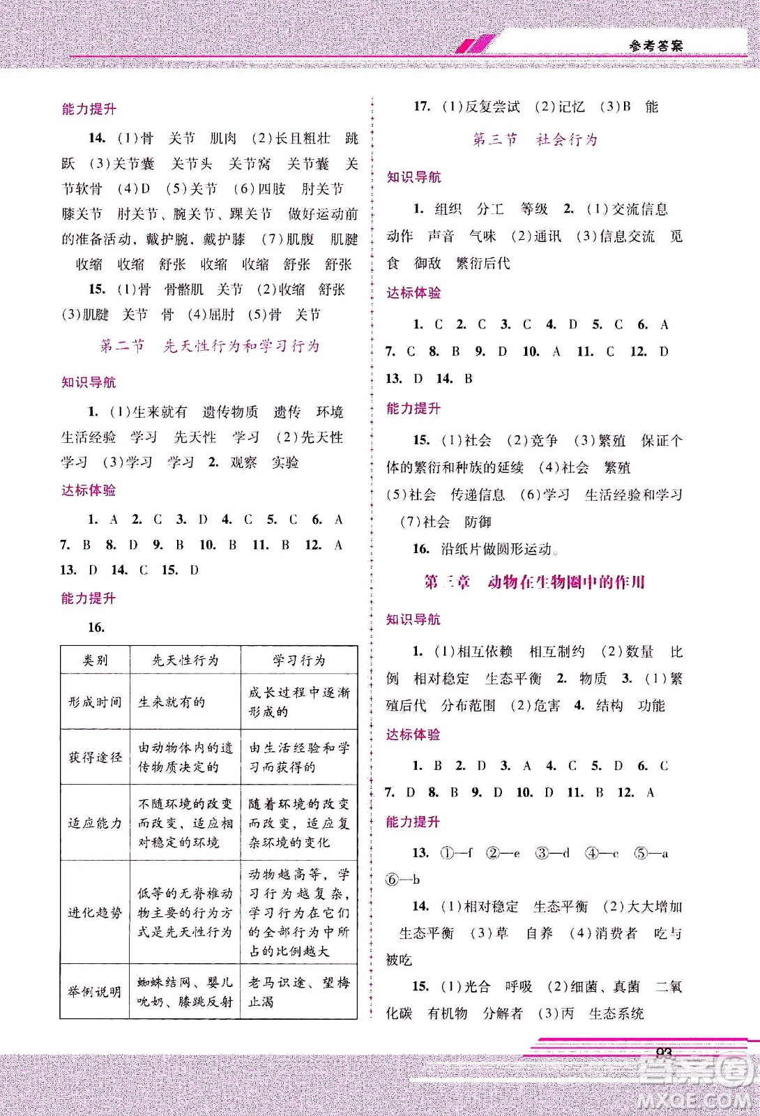 廣西師范大學(xué)出版社2020年新課程學(xué)習輔導(dǎo)生物學(xué)八年級上冊人教版答案