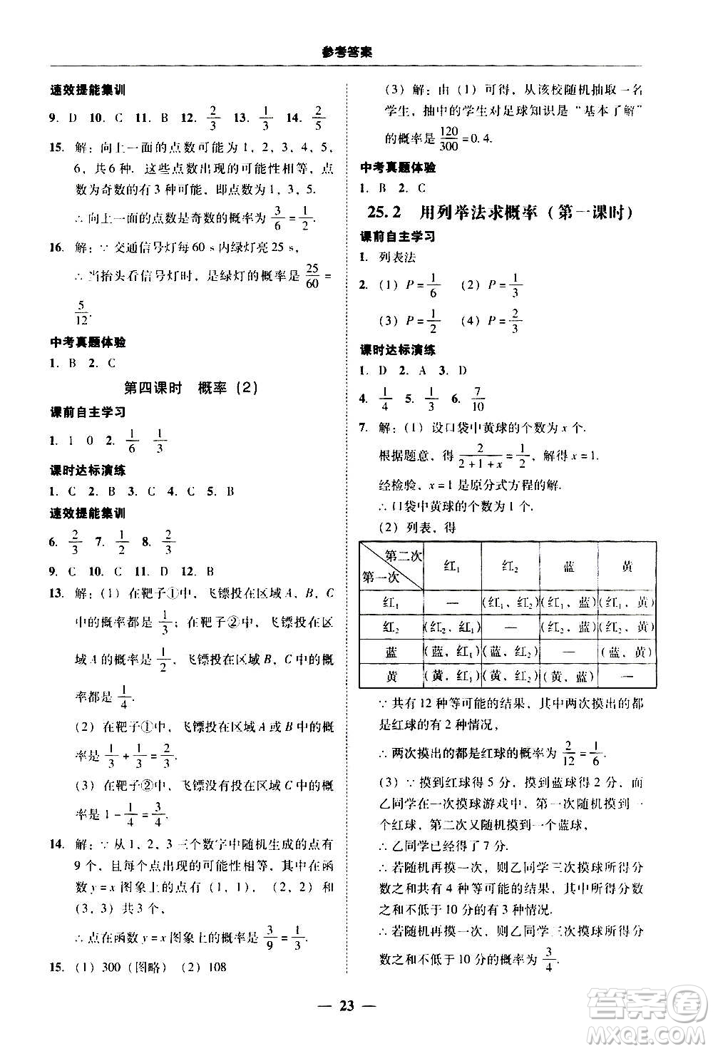 2020年南粵學(xué)典學(xué)考精練數(shù)學(xué)九年級全一冊人教版參考答案