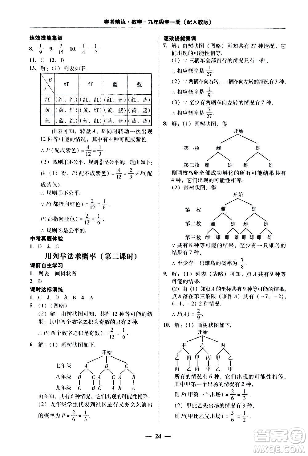 2020年南粵學(xué)典學(xué)考精練數(shù)學(xué)九年級全一冊人教版參考答案