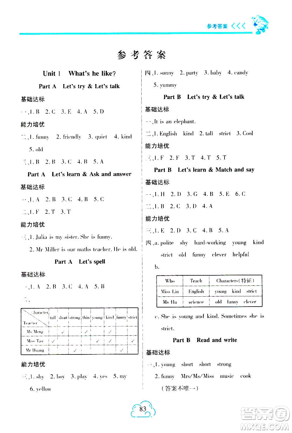 二十一世紀(jì)出版社2020年新課程新練習(xí)英語五年級上冊PEP人教版A版答案