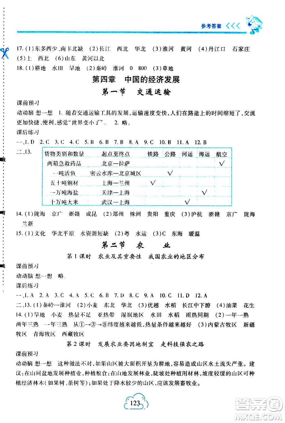 二十一世紀(jì)出版社2020年新課程新練習(xí)地理八年級(jí)上冊(cè)人教版答案