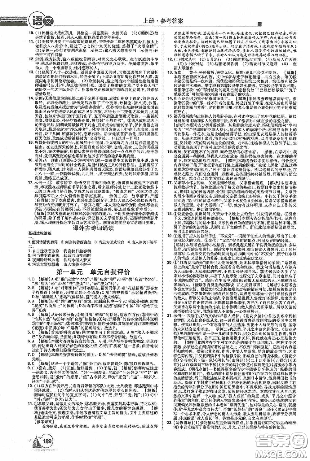 江西美術(shù)出版社2020學(xué)海風(fēng)暴七年級語文上冊人教版答案