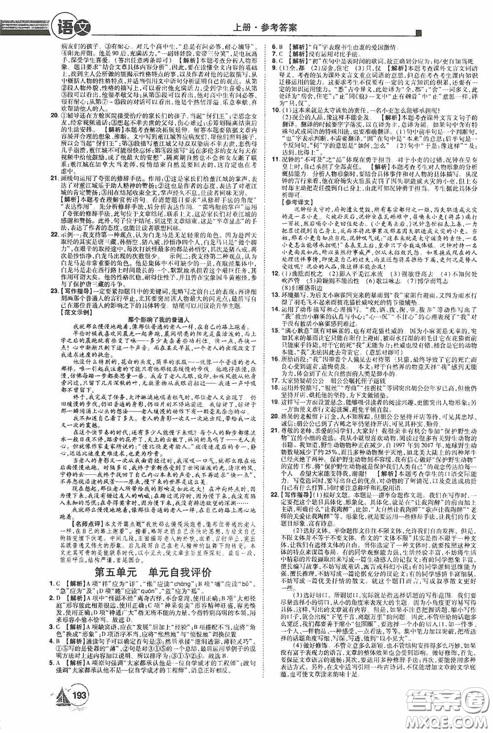 江西美術(shù)出版社2020學(xué)海風(fēng)暴七年級語文上冊人教版答案