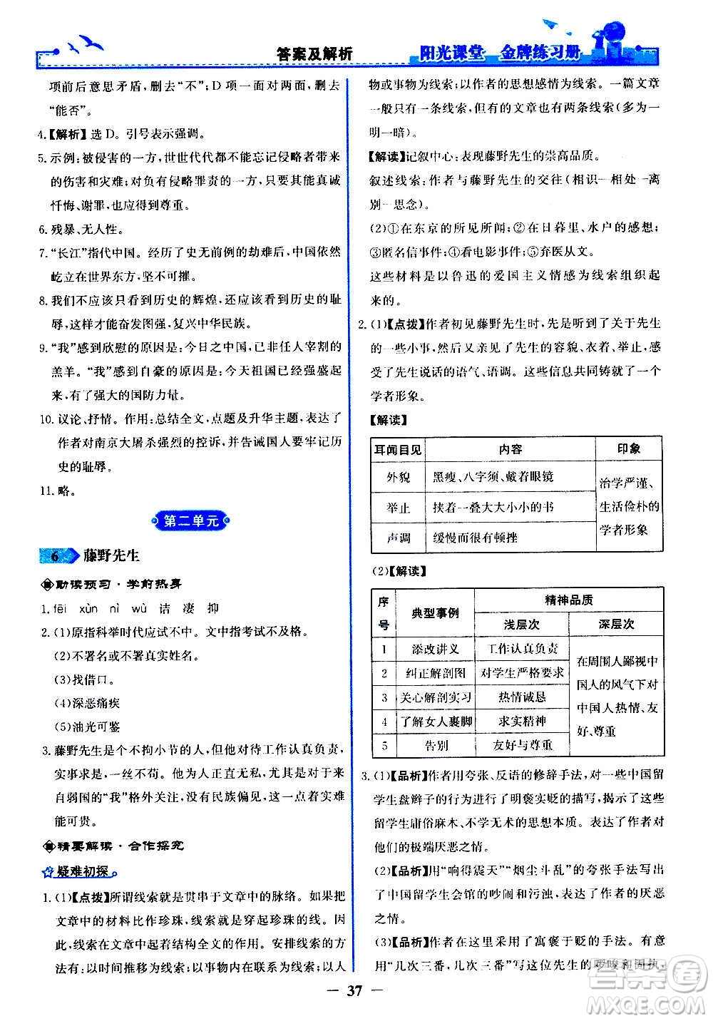 人民教育出版社2020年陽(yáng)光課堂金牌練習(xí)冊(cè)語(yǔ)文八年級(jí)上冊(cè)人教版答案