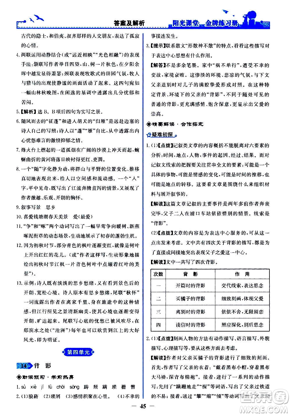 人民教育出版社2020年陽(yáng)光課堂金牌練習(xí)冊(cè)語(yǔ)文八年級(jí)上冊(cè)人教版答案