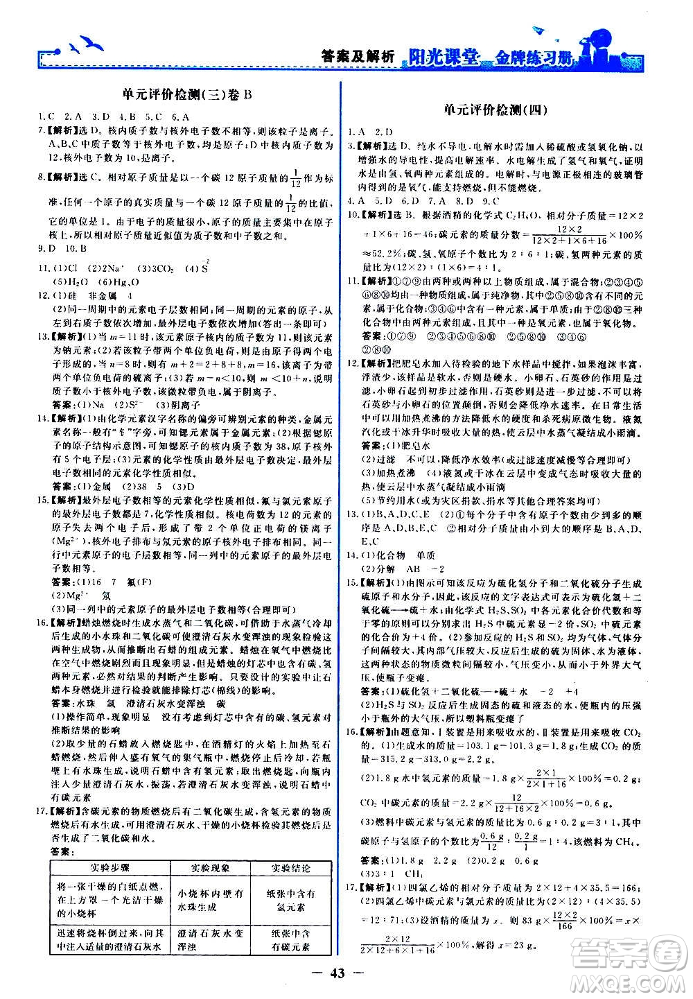 人民教育出版社2020年陽光課堂金牌練習(xí)冊(cè)化學(xué)九年級(jí)上冊(cè)人教版答案